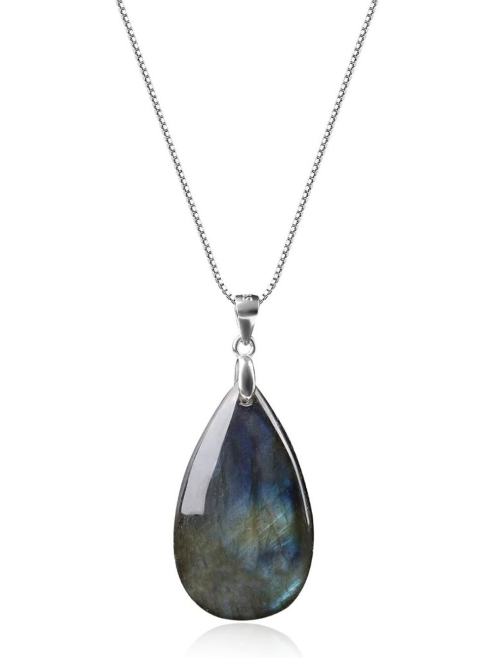 Elegant 925 Sterling Silver Teardrop Gemstone Necklace - Moonstone, Labradorite